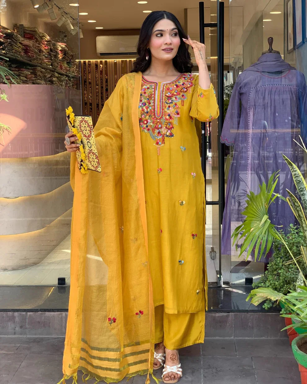 Pack of 3 Suits – Pink, Navy Blue & Mustard Yellow