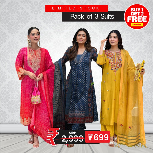 Festive Royale Charm – Premium Suit Pack of 3 💛✨