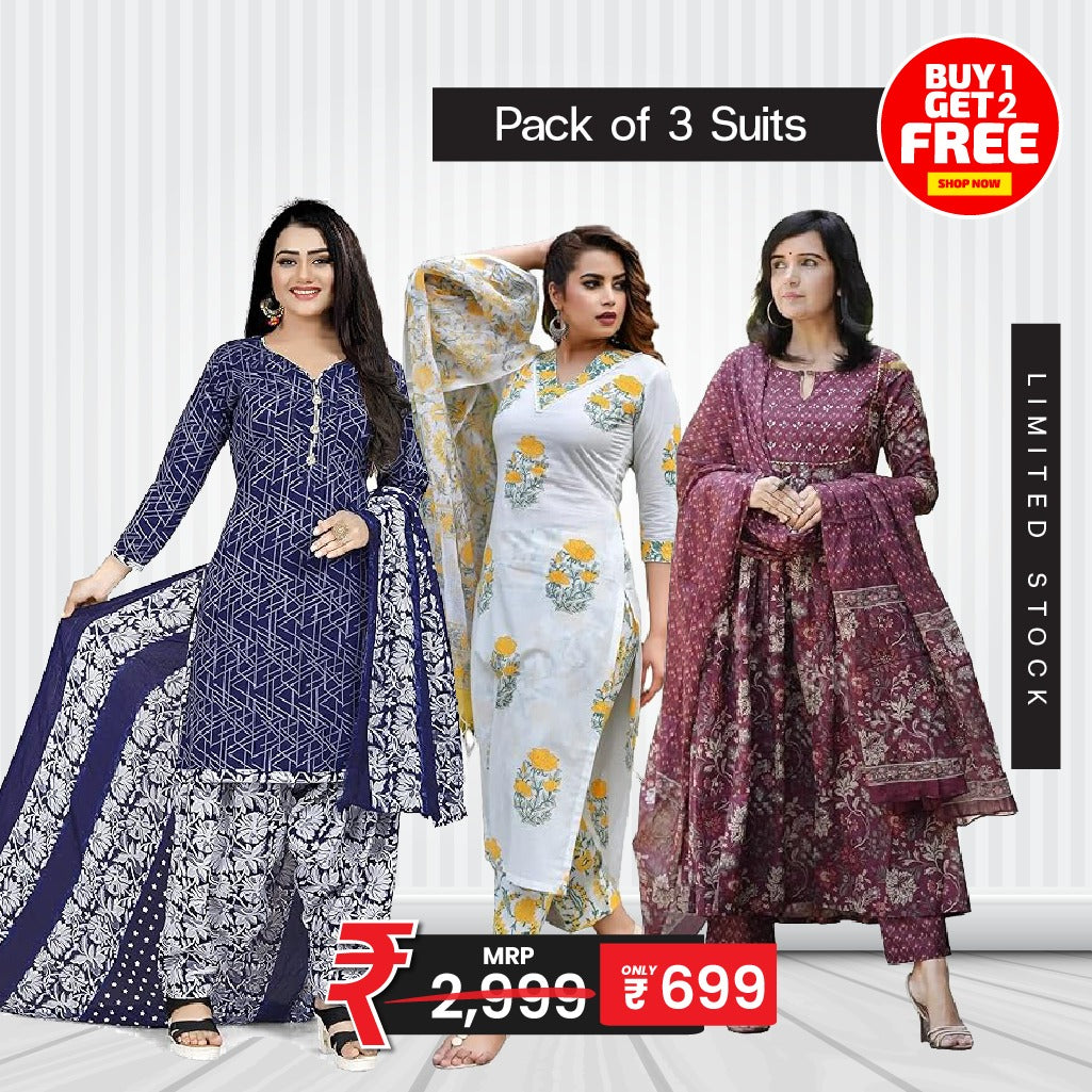 Indigo Bloom Fusion – Designer Suit Pack of 3 🌼💙✨